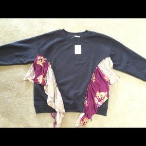 Free People Black Sweatshirt with Scarf Deco, New With Tags Size M